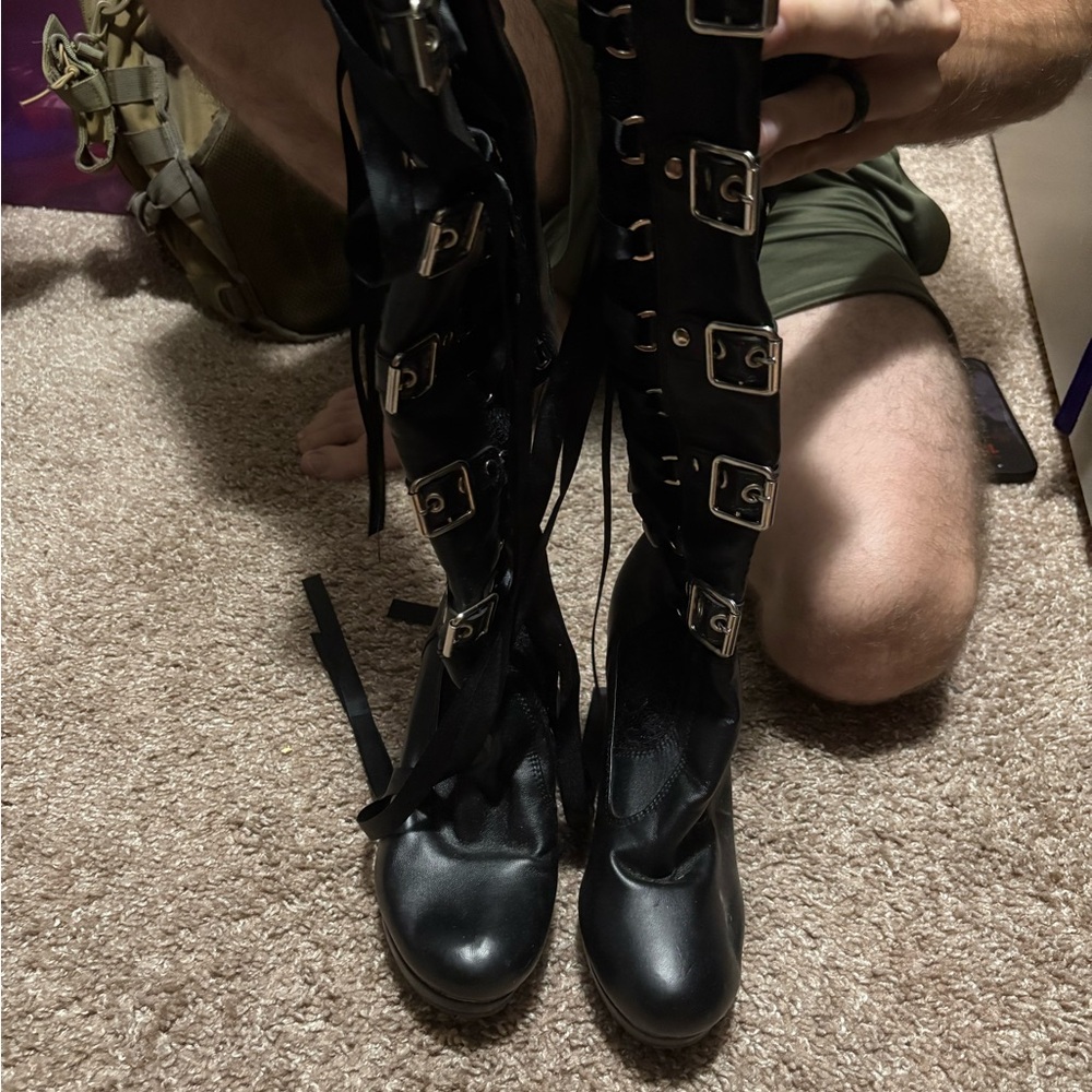 Elegant Black Buckle Heeled Boots